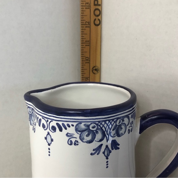 Hand made ceramic floral 9 inch blue and yellow pitcher from Spain - Picture 6 of 6